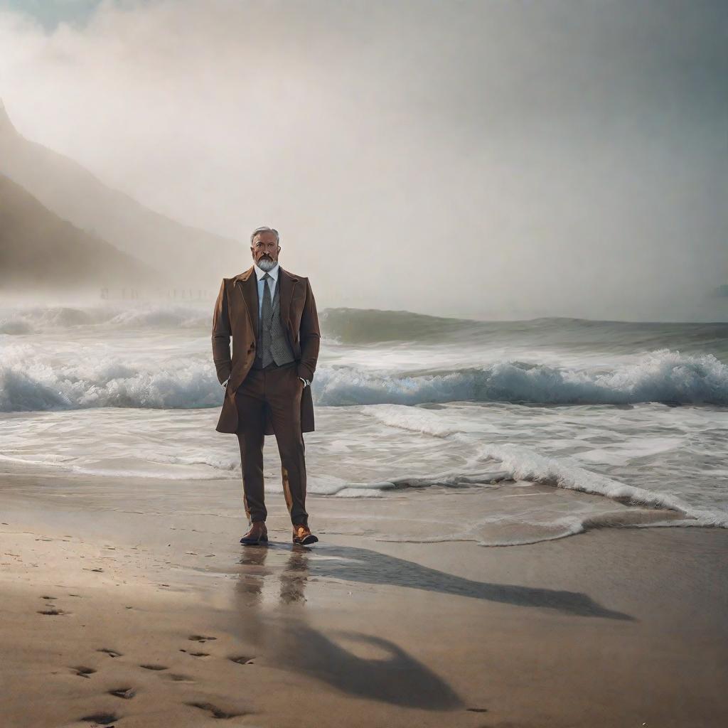  male ein Bild: Strand mit Quallen hyperrealistic, full body, detailed clothing, highly detailed, cinematic lighting, stunningly beautiful, intricate, sharp focus, f/1. 8, 85mm, (centered image composition), (professionally color graded), ((bright soft diffused light)), volumetric fog, trending on instagram, trending on tumblr, HDR 4K, 8K