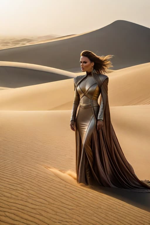  Dune hyperrealistic, full body, detailed clothing, highly detailed, cinematic lighting, stunningly beautiful, intricate, sharp focus, f/1. 8, 85mm, (centered image composition), (professionally color graded), ((bright soft diffused light)), volumetric fog, trending on instagram, trending on tumblr, HDR 4K, 8K