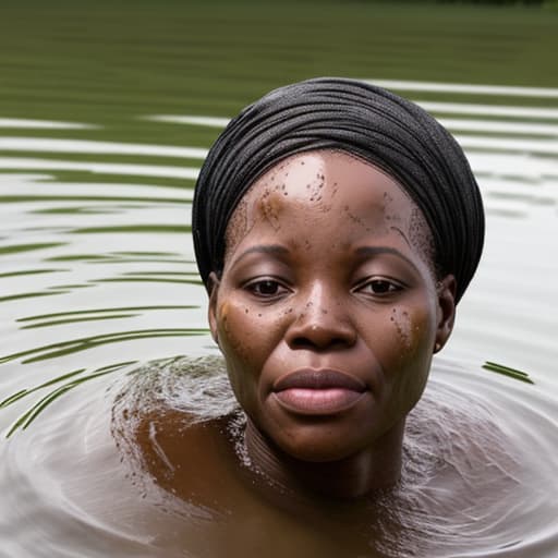  african woman's face drowning in the lake