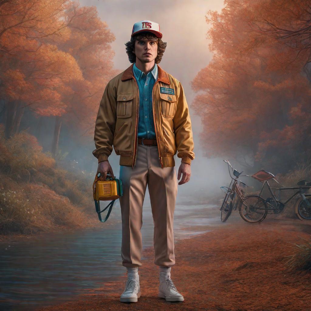  Has un dibujo de stranger things hyperrealistic, full body, detailed clothing, highly detailed, cinematic lighting, stunningly beautiful, intricate, sharp focus, f/1. 8, 85mm, (centered image composition), (professionally color graded), ((bright soft diffused light)), volumetric fog, trending on instagram, trending on tumblr, HDR 4K, 8K