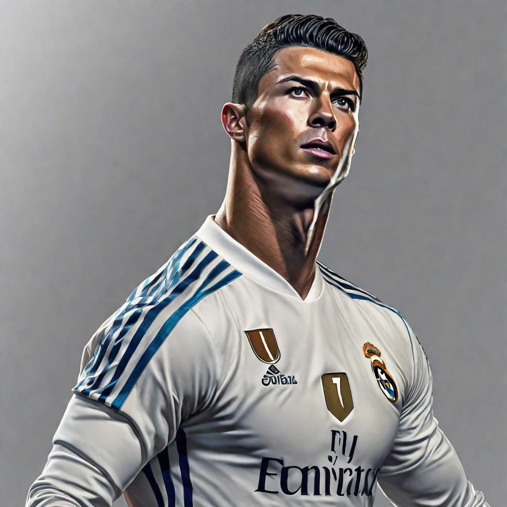  Cristiano Ronaldo , realistic, portrait, art by donato giancola and greg rutkowski, realistic face, digital art, trending on artstation hyperrealistic, full body, detailed clothing, highly detailed, cinematic lighting, stunningly beautiful, intricate, sharp focus, f/1. 8, 85mm, (centered image composition), (professionally color graded), ((bright soft diffused light)), volumetric fog, trending on instagram, trending on tumblr, HDR 4K, 8K