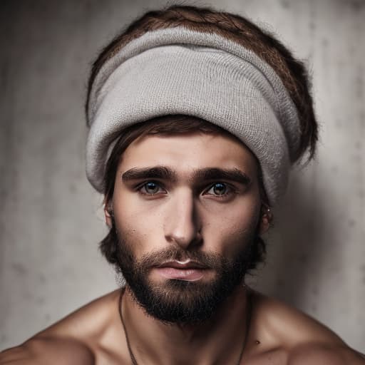 portrait+ style Russian queer fitness model brunette hunk dude face