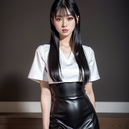  Black hair, straight long hair, satin blouse, leather tight skirt, net stocking, Japanese woman, age 20s, professional secretary., (Masterpiece, BestQuality:1.3), (ultra detailed:1.2), (hyperrealistic:1.3), (RAW photo:1.2),High detail RAW color photo, professional photograph, (Photorealistic:1.4), (realistic:1.4), ,professional lighting, (japanese), beautiful face, (realistic face)