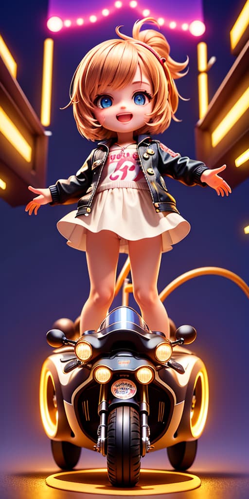  (masterpiece),(best quality),(ultra detailed), (full body:1.2), (1boy), (chibi), cute, smile, open mouth, neon light, bokeh, night, riding a motorcycle, motorcycle, jacket, (beautiful detailed face), (beautiful detailed eyes)