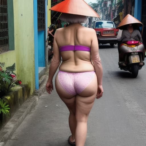  granny hermosa voluptuosa booty en tangas en la calle de Vietnam