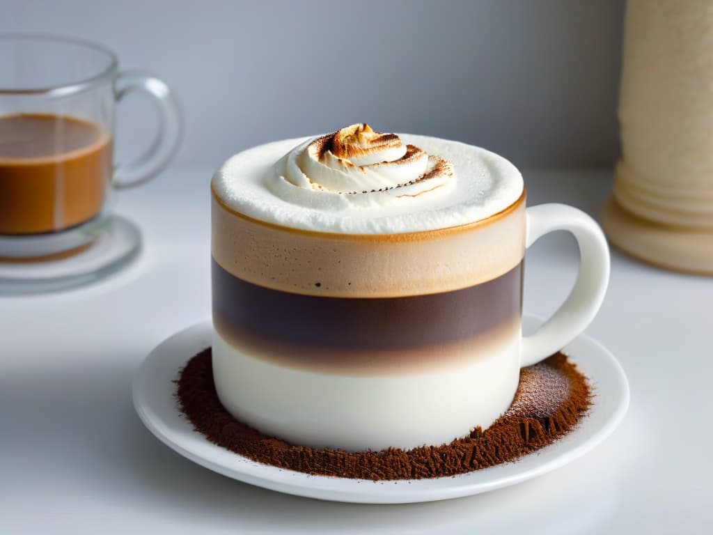  A closeup, ultradetailed image of a perfectly frothed cappuccino in a pristine white ceramic mug, showcasing the intricate layers of espresso, steamed milk, and velvety foam, creating a visually stunning gradient of browns and whites. The foam is delicately dusted with a sprinkle of cocoa powder, accentuating the rich aroma wafting from the cup, while tiny bubbles glisten on the surface, reflecting the soft glow of natural light streaming in from a nearby window. hyperrealistic, full body, detailed clothing, highly detailed, cinematic lighting, stunningly beautiful, intricate, sharp focus, f/1. 8, 85mm, (centered image composition), (professionally color graded), ((bright soft diffused light)), volumetric fog, trending on instagram, trending on tumblr, HDR 4K, 8K