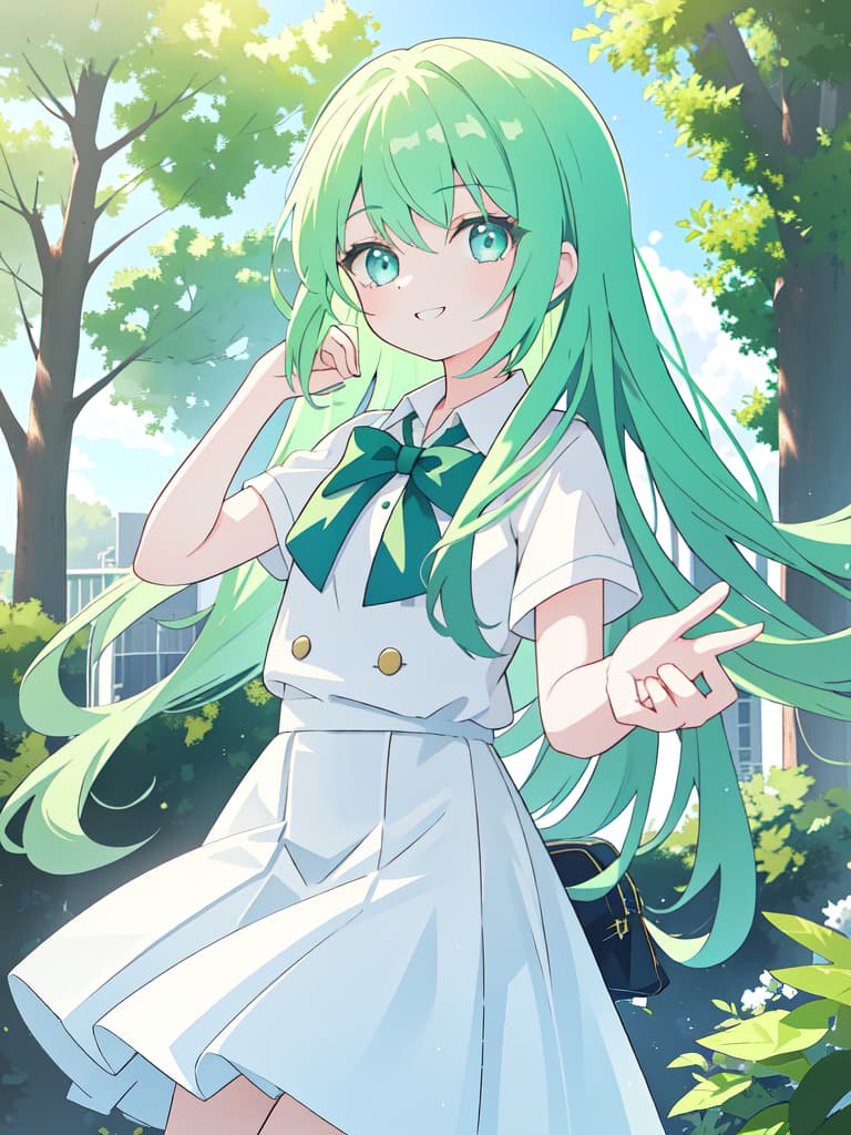  1girl,18yo,green hair,long hair,blue eyes,school uniform,light smile,3d,game cg,, masterpiece, best quality,8k,ultra detailed,high resolution,an extremely delicate and beautiful,hyper detail