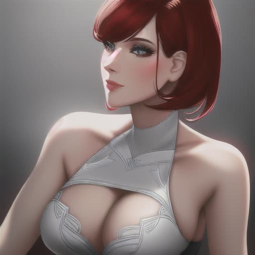  beautiful woman, short red hair , bangs , round face , cute hyperrealistic, full body, detailed clothing, highly detailed, cinematic lighting, stunningly beautiful, intricate, sharp focus, f/1. 8, 85mm, (centered image composition), (professionally color graded), ((bright soft diffused light)), volumetric fog, trending on instagram, trending on tumblr, HDR 4K, 8K