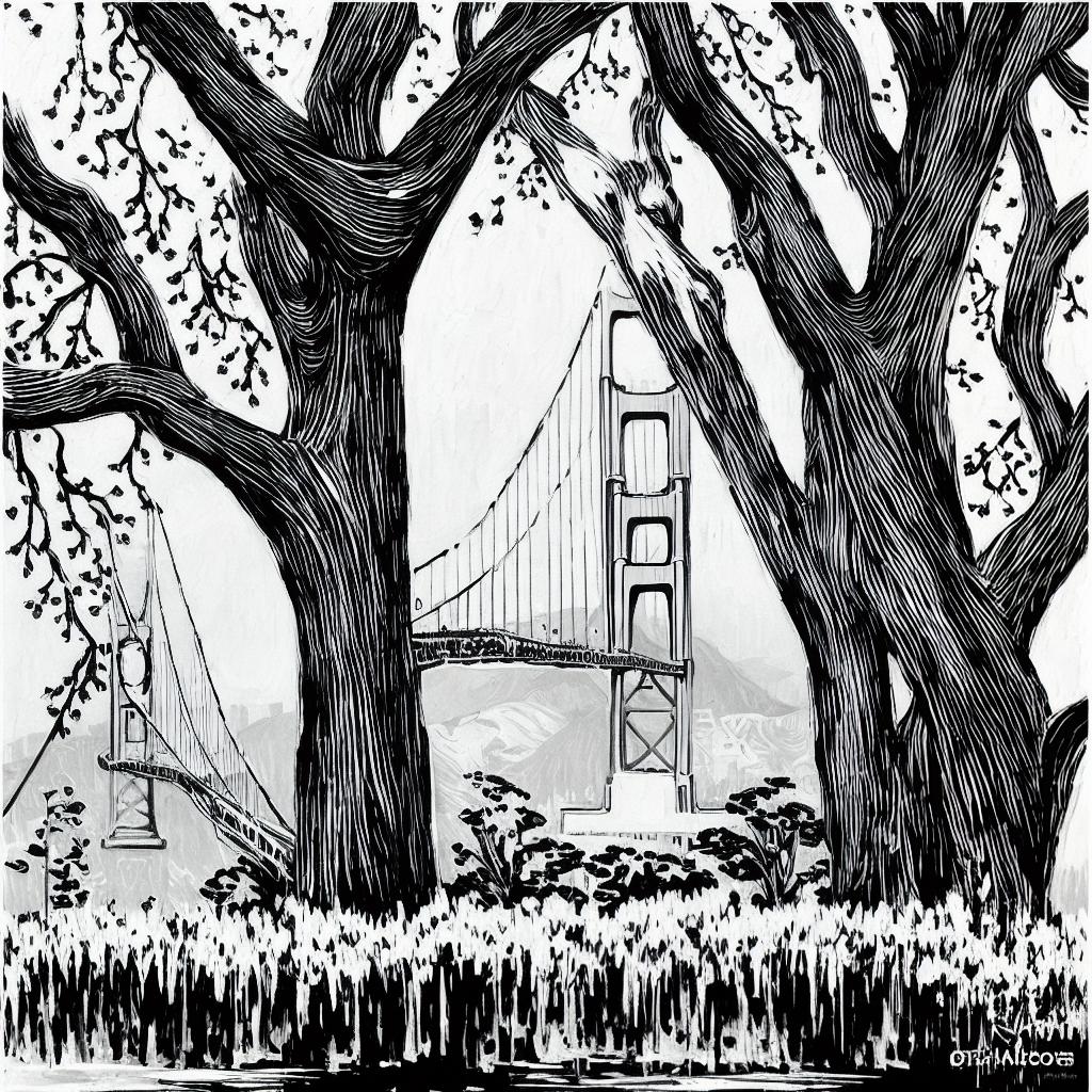  paint the beauty of nature in san francisco USA with a black and white theme of 1906