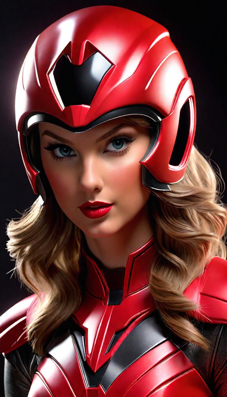  Professional 3D model of Taylor Swift as a Red Power Ranger helmet on . Rendered with Octane, the model is highly detailed,dramatic lighting. hyperrealistic, full body, detailed clothing, highly detailed, cinematic lighting, stunningly beautiful, intricate, sharp focus, f/1. 8, 85mm, (centered image composition), (professionally color graded), ((bright soft diffused light)), volumetric fog, trending on instagram, trending on tumblr, HDR 4K, 8K