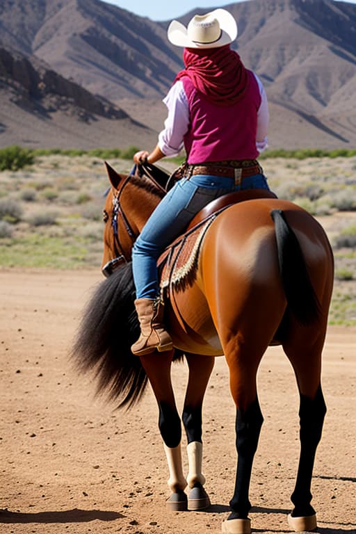  Middle eastern female cowgirl horseback riding