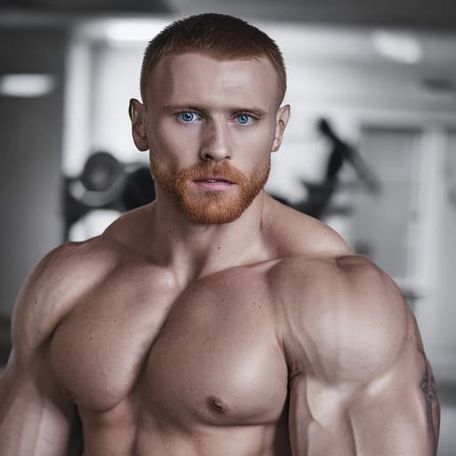 portrait+ style Russian queer fitness model Ginger hunk dude face