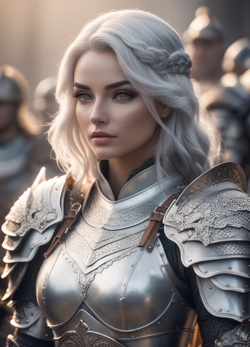  A girl in armor made of white scales. hyperrealistic, full body, detailed clothing, highly detailed, cinematic lighting, stunningly beautiful, intricate, sharp focus, f/1. 8, 85mm, (centered image composition), (professionally color graded), ((bright soft diffused light)), volumetric fog, trending on instagram, trending on tumblr, HDR 4K, 8K