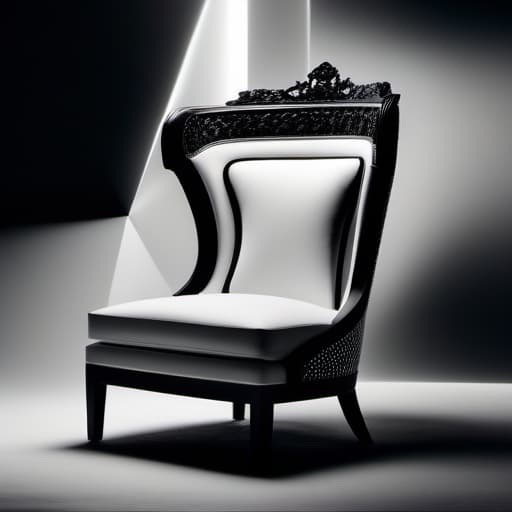  Black and White chair hyperrealistic, full body, detailed clothing, highly detailed, cinematic lighting, stunningly beautiful, intricate, sharp focus, f/1. 8, 85mm, (centered image composition), (professionally color graded), ((bright soft diffused light)), volumetric fog, trending on instagram, trending on tumblr, HDR 4K, 8K