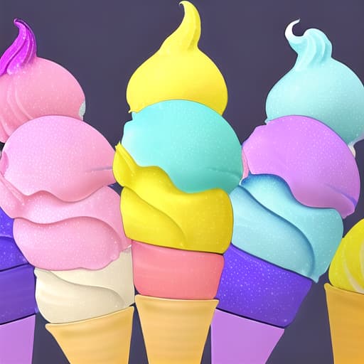  ice cream yellow pink green blue purple gold dream