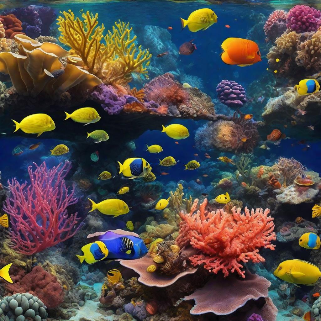  masterpiece, best quality, beautiful deep sea full of corals, diverse marine life and fascinating underwater landscapes with corals, appendages, small fish, anemones, dolphins, various algae, caves, colorful, 8k resolution and intricate detail