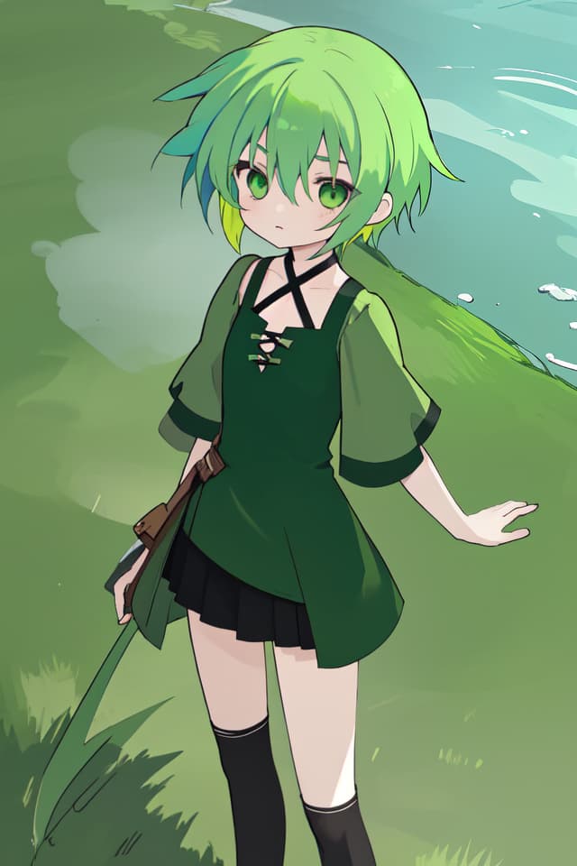  Bent green hair character