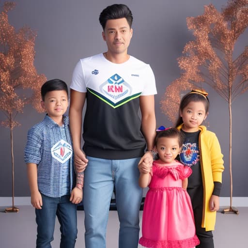  (mom, dad and two kids: boy and girl), photorealistic, highly detailed, 4k, high quality hyperrealistic, full body, detailed clothing, highly detailed, cinematic lighting, stunningly beautiful, intricate, sharp focus, f/1. 8, 85mm, (centered image composition), (professionally color graded), ((bright soft diffused light)), volumetric fog, trending on instagram, trending on tumblr, HDR 4K, 8K