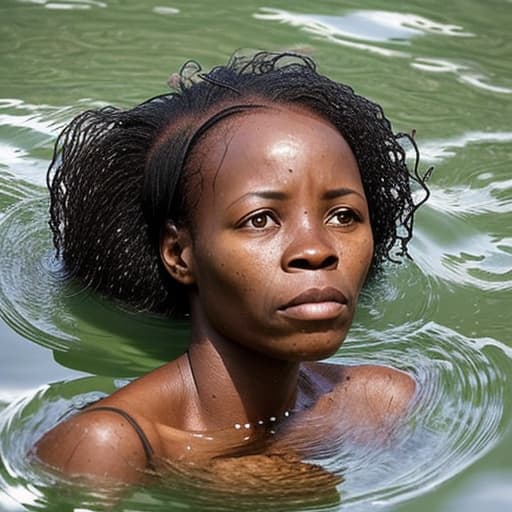  african woman's head drowning in the lake