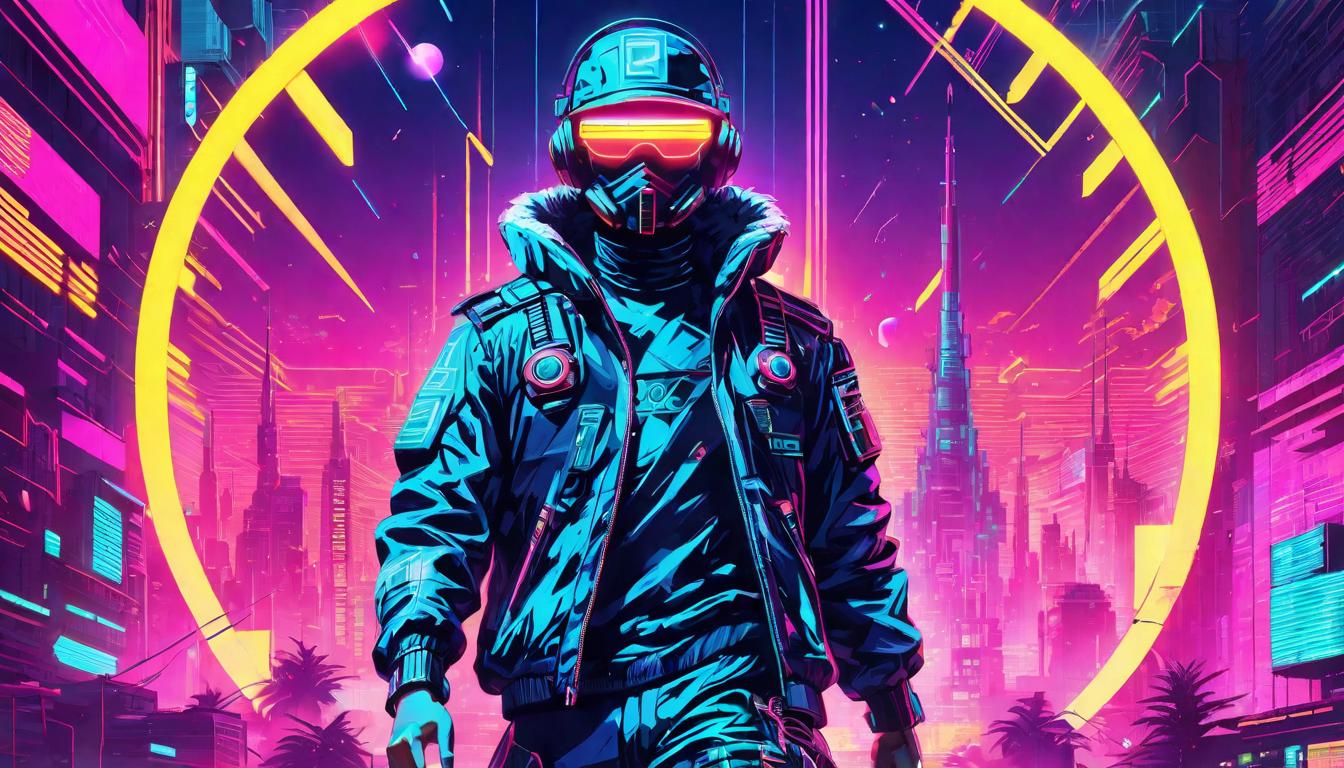  vaporwave,cyberpunk game style figure stepping forward with determination, cosmic symbols, luminous, inspirational leadership, guiding lighteon, dystopian, futuristic, digital, vibrant, detailed, high contrast, reminiscent of cyberpunk genre video games,retro aesthetic, cyberpunk, vibrant, neon colors, vintage 80s and 90s style, highly detailed