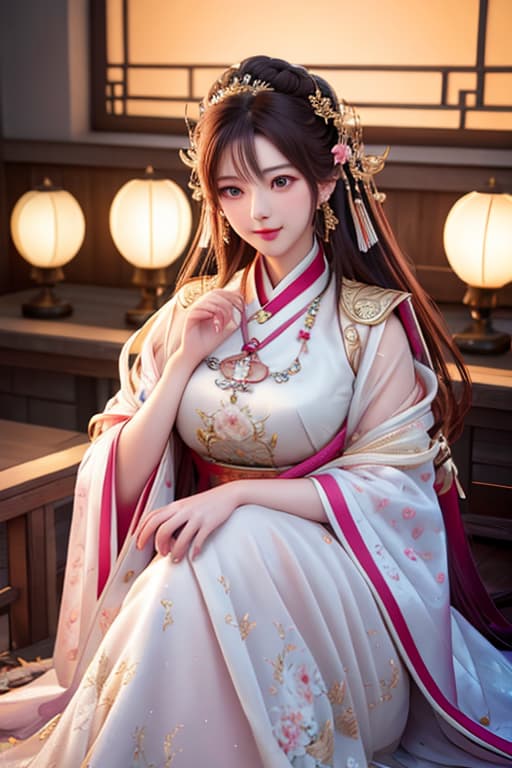  best quality, masterpiece, highres, 1girl,blush,(seductive smile:0.8),star shaped pupils,china hanfu,hair ornament,necklace, jewelry,Beautiful face,upon body, tyndall effect,photorealistic, dark studio, rim lighting, two tone lighting,(high detailed skin:1.2), 8k uhd, dslr, soft lighting, high quality, volumetric lighting, candid, Photograph, high resolution, 4k, 8k, Bokeh hyperrealistic, full body, detailed clothing, highly detailed, cinematic lighting, stunningly beautiful, intricate, sharp focus, f/1. 8, 85mm, (centered image composition), (professionally color graded), ((bright soft diffused light)), volumetric fog, trending on instagram, trending on tumblr, HDR 4K, 8K