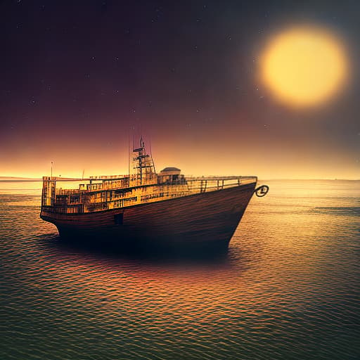 dublex style semi-sunken ship under the moonlight