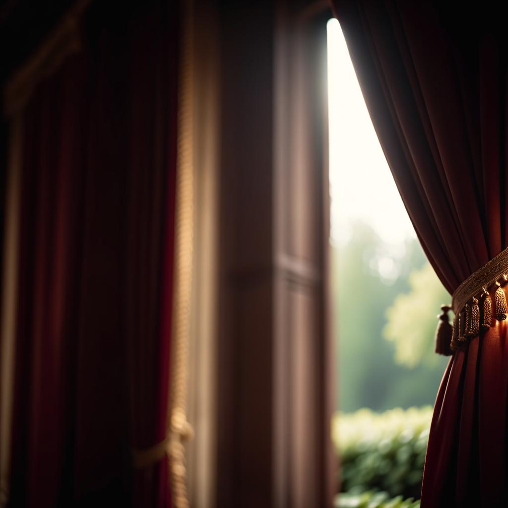  cinematic film still Roman curtains in the interior, on a large scale . shallow depth of field, vignette, highly detailed, high budget, bokeh, cinemascope, moody, epic, gorgeous, film grain, grainy