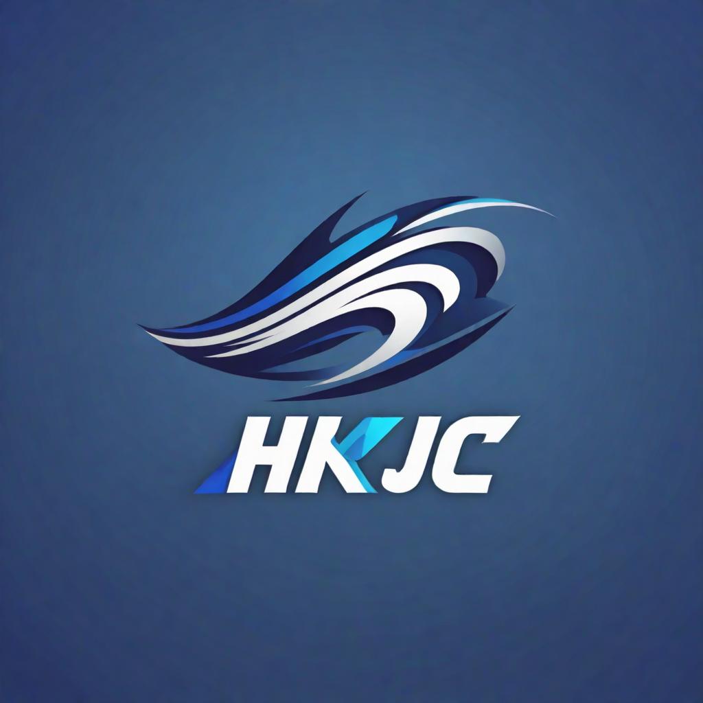  generater abstract brand logo, simple modern and cool, color theme is dark blue,  logo image design related to racing with data flow on image, logo text exactly combine of "HKJC" "VIEW"