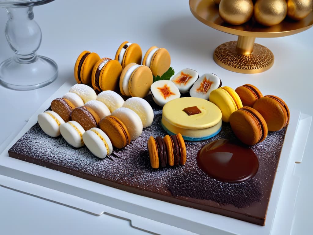  An ultradetailed photorealistic image of a traditional dessert spread from around the world, showcasing delicacies like French macarons, Italian tiramisu, Turkish baklava, Japanese mochi, and Mexican churros beautifully arranged on a sleek, modern serving platter. Each dessert is meticulously crafted to highlight its unique textures, colors, and intricate details, inviting viewers to explore the rich diversity of global sweets influenced by centuries of cultural exchange and culinary traditions. The image is captured with stunning clarity, allowing viewers to almost taste the flavors and feel the cultural heritage behind each dessert. hyperrealistic, full body, detailed clothing, highly detailed, cinematic lighting, stunningly beautiful, intricate, sharp focus, f/1. 8, 85mm, (centered image composition), (professionally color graded), ((bright soft diffused light)), volumetric fog, trending on instagram, trending on tumblr, HDR 4K, 8K