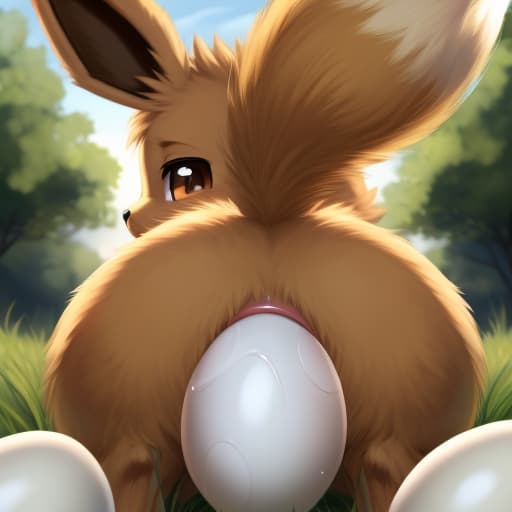  Eevee, feral, egg in ass, anal oviposition, view from behind,, open eyes, digital art, masterpiece, 4k, fine details,