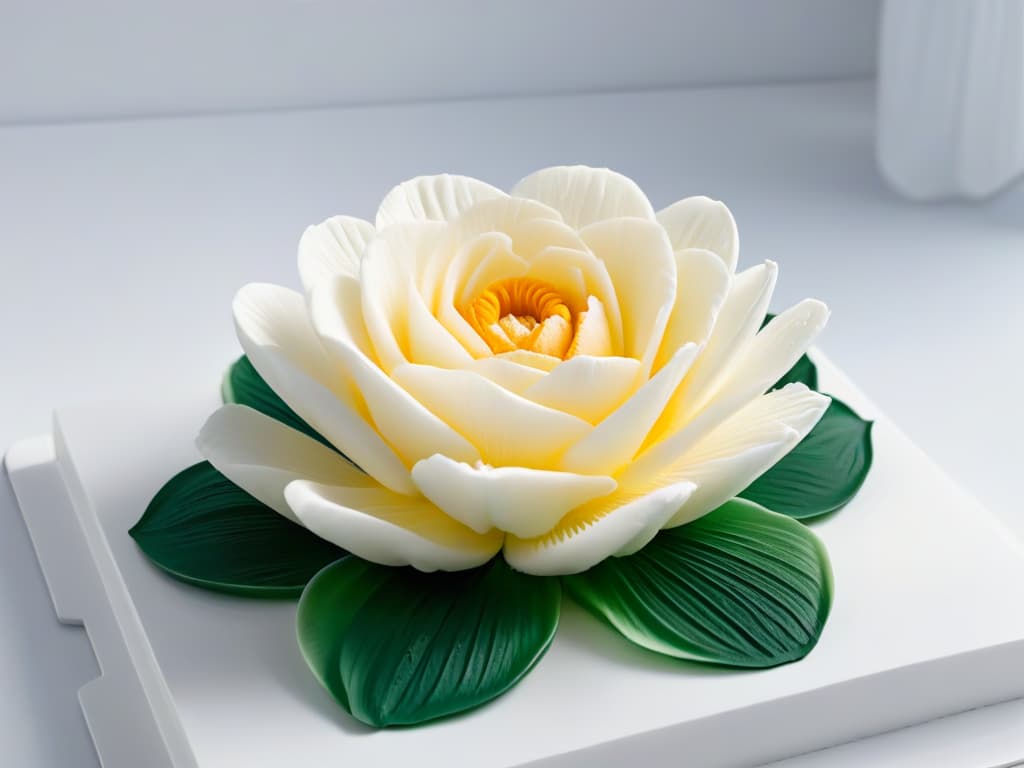  A closeup, ultradetailed image of a delicately crafted 3Dprinted sugar flower, showcasing intricate layers and textures, set against a pristine white background to emphasize its minimalist elegance. Each petal and filament is flawlessly captured, highlighting the precision and artistry achievable in 3Dprinted desserts. hyperrealistic, full body, detailed clothing, highly detailed, cinematic lighting, stunningly beautiful, intricate, sharp focus, f/1. 8, 85mm, (centered image composition), (professionally color graded), ((bright soft diffused light)), volumetric fog, trending on instagram, trending on tumblr, HDR 4K, 8K