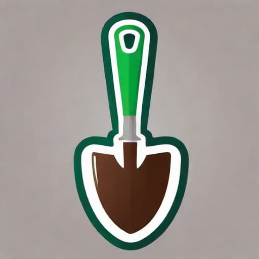  Draw a friendly, clean, vector icon of a happy, smiling garden trowel with a green handle and a brown scoop, to represent the nurturing and care involved in gardening. ((for a logo)), minimalistic, vector illustration, (simple), (white background), no background, for a company, strong color contrast