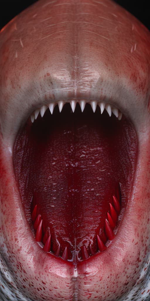  Photorealistic image of pale demonic creature with translucent red spines and shark like teeth.