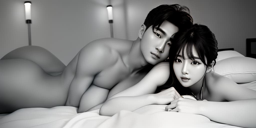  Handsome man and beautiful woman having sex in bed, ultra realistic, epic masterpiece, perfectly detailed bodies, perfect detailed skin ethereal beauty  kpop, idol, kpop idol, perfect face