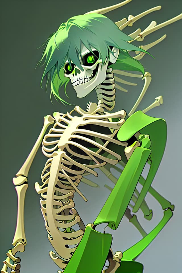  Enhanced skeleton of green hair character