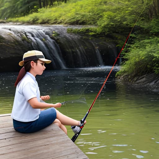  A beautiful woman fishing,