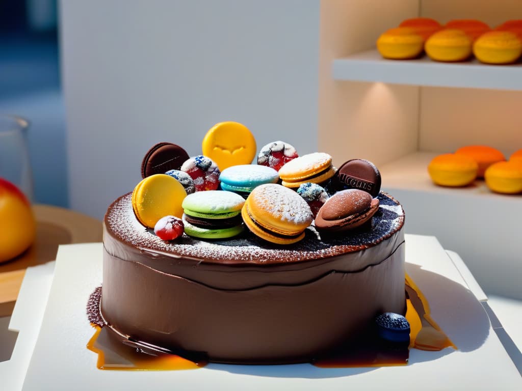  An ultradetailed image of a luxurious dessert display featuring intricate and artistic gourmet pastries created by worldrenowned pastry chefs. The image showcases an array of exquisite delicacies such as colorful macarons, decadent chocolate cakes, delicate tarts, and beautifully decorated pastries, all meticulously crafted with precision and artistry. Each dessert is presented on elegant platters and stands, set against a backdrop of a sophisticated patisserie showcasing the mastery of gourmet pastry chefs from around the world. The attention to detail is impeccable, highlighting the beauty and complexity of these gourmet creations. hyperrealistic, full body, detailed clothing, highly detailed, cinematic lighting, stunningly beautiful, intricate, sharp focus, f/1. 8, 85mm, (centered image composition), (professionally color graded), ((bright soft diffused light)), volumetric fog, trending on instagram, trending on tumblr, HDR 4K, 8K