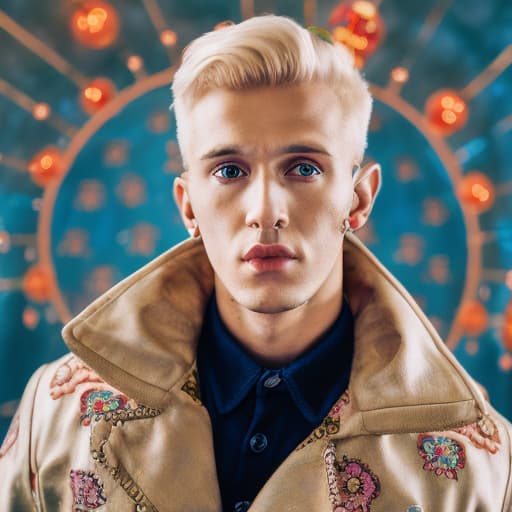 portrait+ style Russian queer mad TV actor blonde hunk dude face