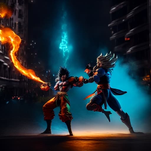  I want vegeeta vs goku by a blue power hyperrealistic, full body, detailed clothing, highly detailed, cinematic lighting, stunningly beautiful, intricate, sharp focus, f/1. 8, 85mm, (centered image composition), (professionally color graded), ((bright soft diffused light)), volumetric fog, trending on instagram, trending on tumblr, HDR 4K, 8K