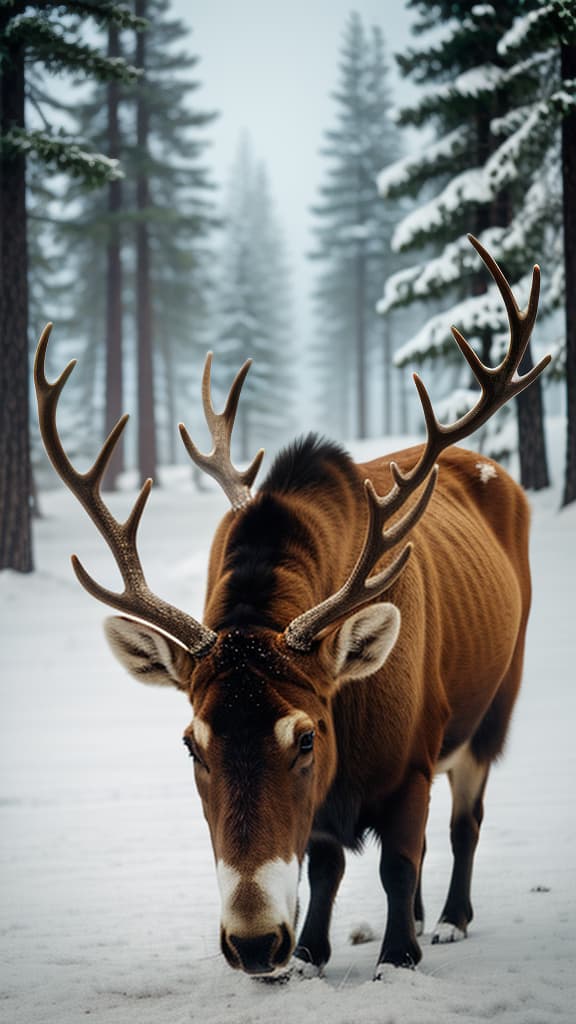  big Caribou, thick antlers, tundra snow, high resolution , hyperrealistic, high quality, highly detailed, cinematic lighting, intricate, sharp focus, f/1. 8, 85mm, (centered image composition), (professionally color graded), ((bright soft diffused light)), volumetric fog, trending on instagram, HDR 4K, 8K