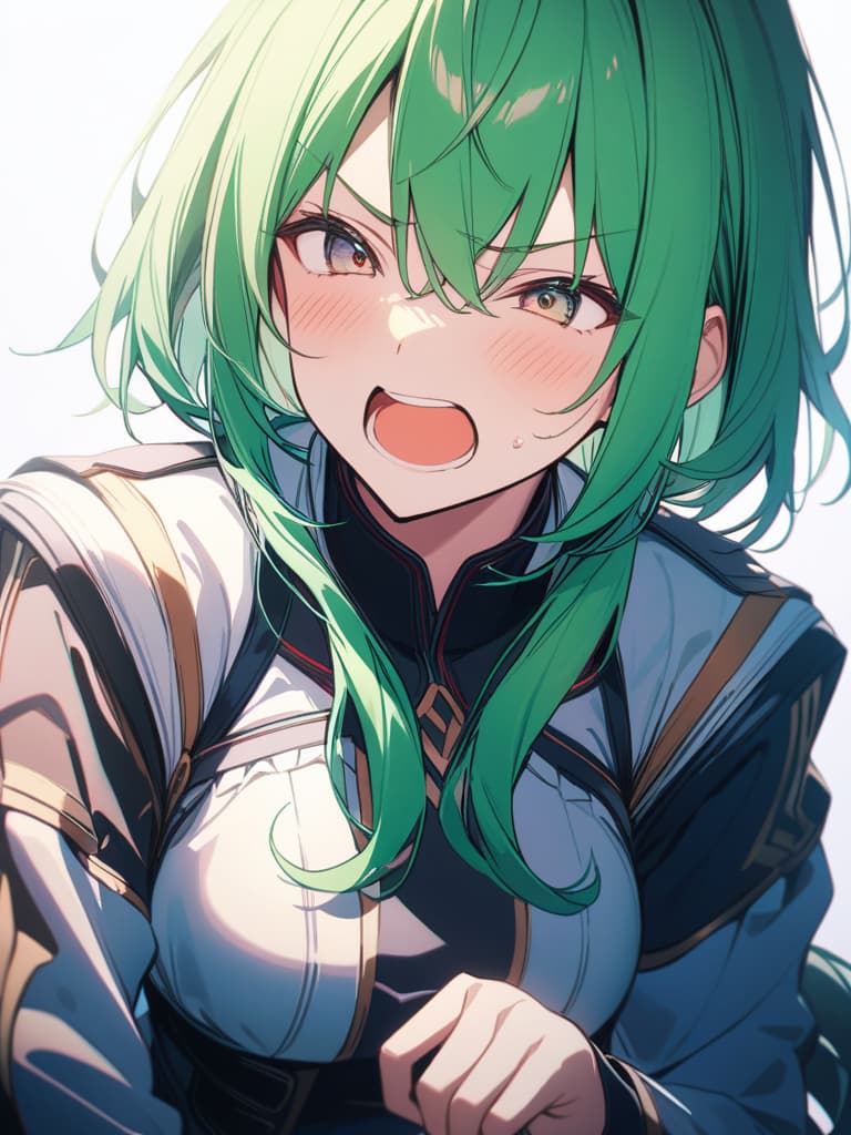  Green hair character shouting, masterpiece, best quality,8k,ultra detailed,high resolution,an extremely delicate and beautiful,hyper detail