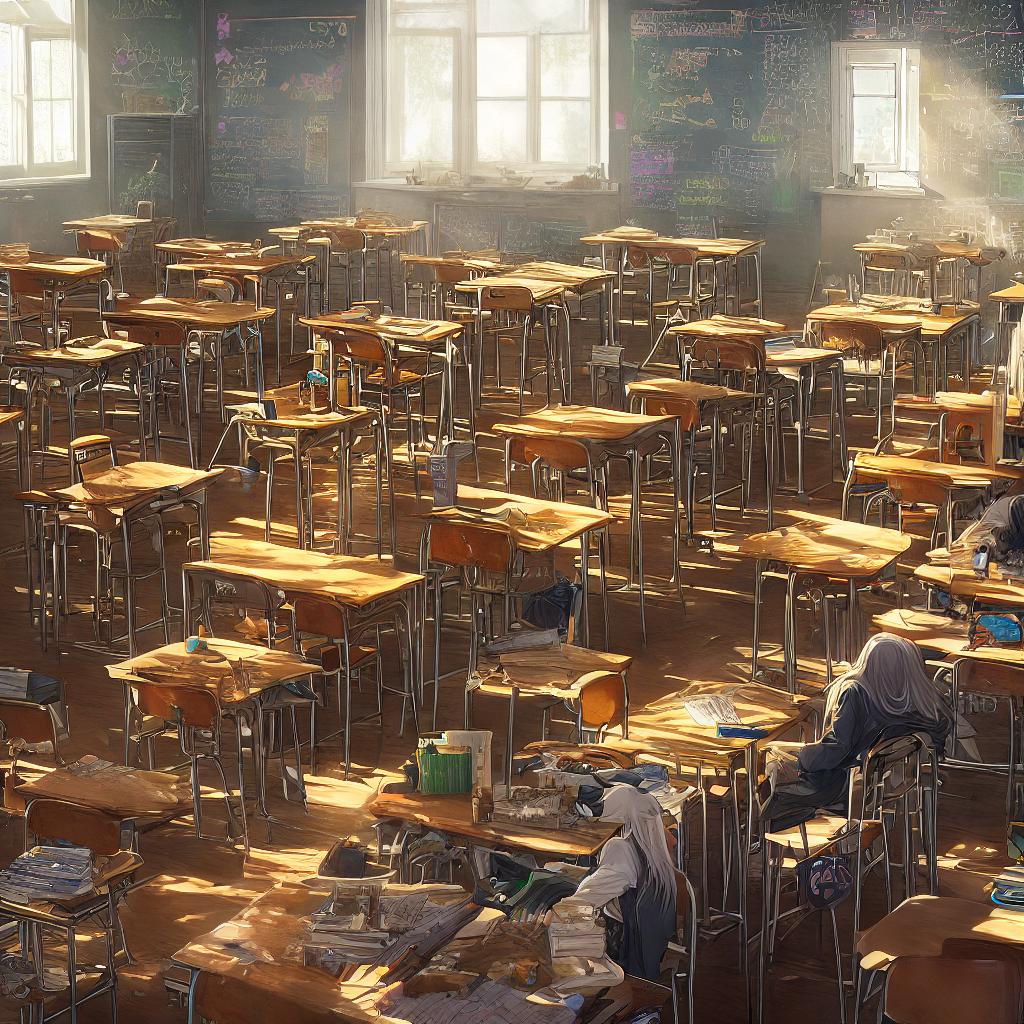  Create a ((masterpiece)) of a cute girl with (((best quality))), 8k resolution, in a high detailed and ultra-detailed style. The main subject of the scene is a girl sitting in a classroom. The scene includes elements such as a blackboard with ((colorful chalk drawings)), ((books and notebooks)) on the desk, ((sunlight streaming through the window)), and ((classmates wearing uniforms)) in the background. hyperrealistic, full body, detailed clothing, highly detailed, cinematic lighting, stunningly beautiful, intricate, sharp focus, f/1. 8, 85mm, (centered image composition), (professionally color graded), ((bright soft diffused light)), volumetric fog, trending on instagram, trending on tumblr, HDR 4K, 8K
