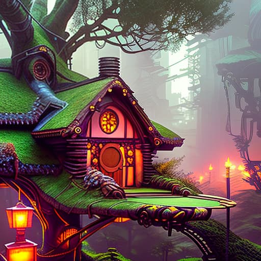 nvinkpunk 8k resolution, (((Mosscore))), ((cozy, inviting)), Decopunk, Fairycore, art-nouveau Mossy (((Hobbit-House Treehouse))) in ((Twin Peaks)) !!! digital illustration, polished, psychadelic, matte painting trending on Artstation, [[[blur], [blurry], [unbalanced] [undeveloped] [high contrast], [soft edges]]], poster, cubo futurism, drone photo, Glowing hyperrealistic, full body, detailed clothing, highly detailed, cinematic lighting, stunningly beautiful, intricate, sharp focus, f/1. 8, 85mm, (centered image composition), (professionally color graded), ((bright soft diffused light)), volumetric fog, trending on instagram, trending on tumblr, HDR 4K, 8K