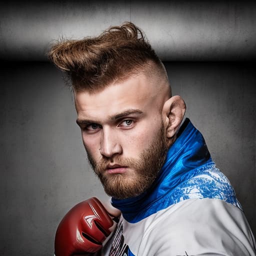 portrait+ style Russian MMA artist queer blonde hunk dude face