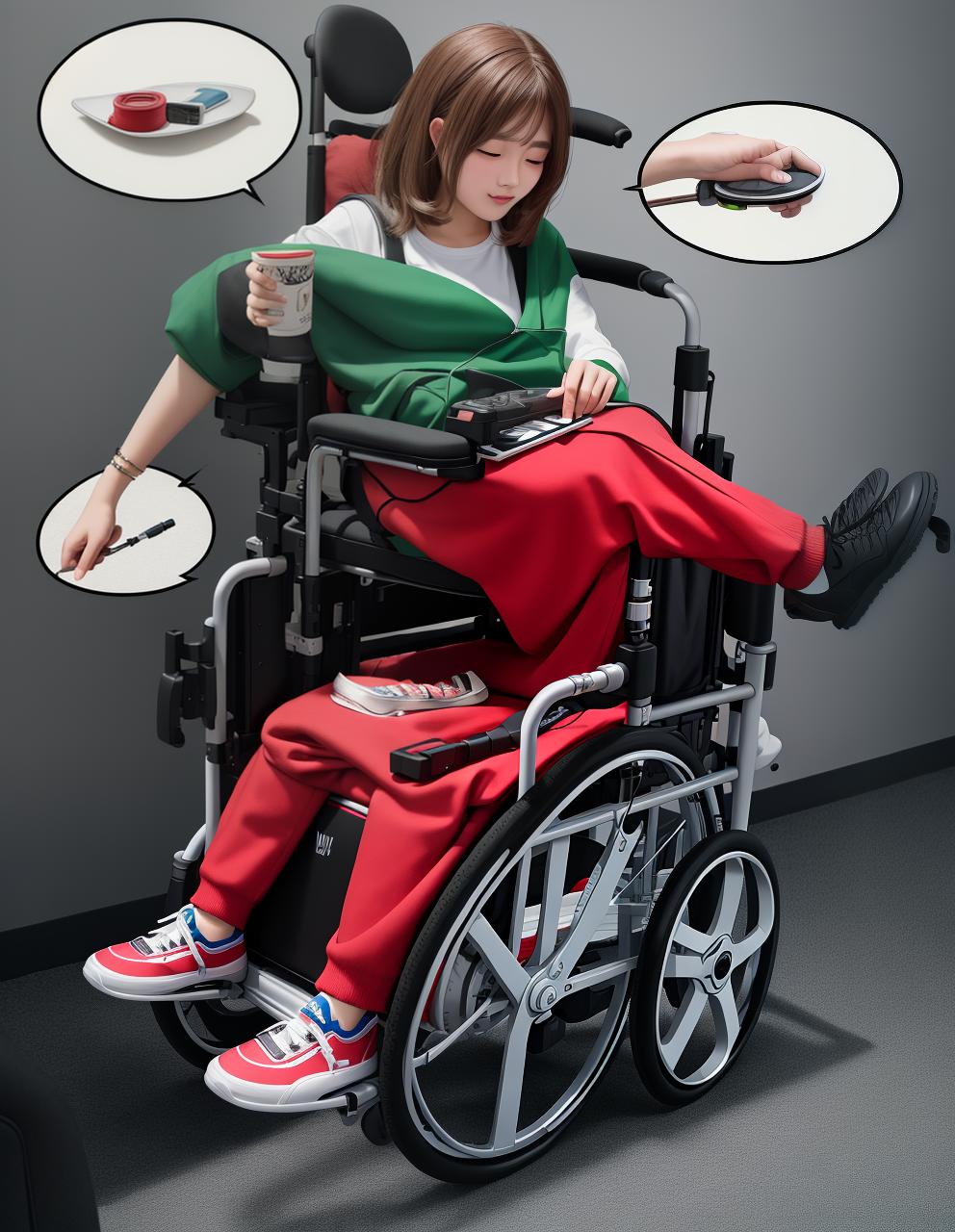  masterpiece, best quality, (masterpiece, best quality, high quality, highres, ultra detailed), photograph, wheelchair, indoors