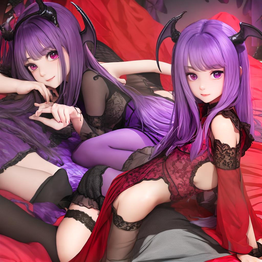  masterpiece, best quality, purple succubus cute background mysterious red bed