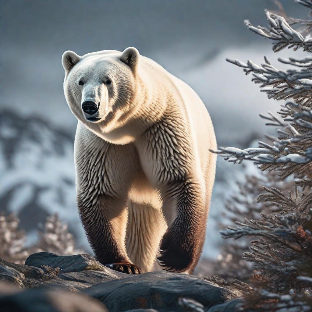  Oso polar en 3D hyperrealistic, full body, detailed clothing, highly detailed, cinematic lighting, stunningly beautiful, intricate, sharp focus, f/1. 8, 85mm, (centered image composition), (professionally color graded), ((bright soft diffused light)), volumetric fog, trending on instagram, trending on tumblr, HDR 4K, 8K