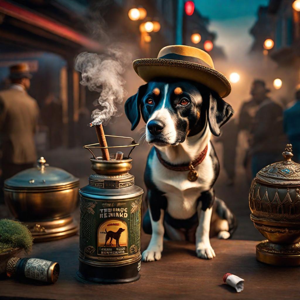  dog wif a hat smoking a blunt hyperrealistic, full body, detailed clothing, highly detailed, cinematic lighting, stunningly beautiful, intricate, sharp focus, f/1. 8, 85mm, (centered image composition), (professionally color graded), ((bright soft diffused light)), volumetric fog, trending on instagram, trending on tumblr, HDR 4K, 8K