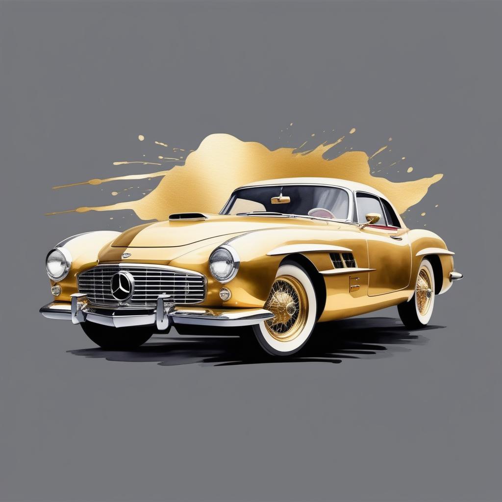  watercolor style, logo of a car, gold color