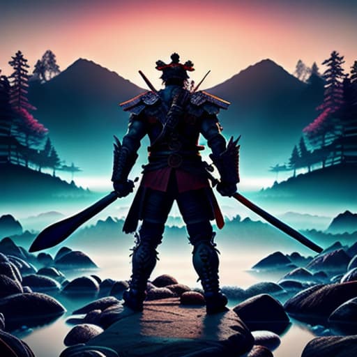  samurai hyperrealistic, full body, detailed clothing, highly detailed, cinematic lighting, stunningly beautiful, intricate, sharp focus, f/1. 8, 85mm, (centered image composition), (professionally color graded), ((bright soft diffused light)), volumetric fog, trending on instagram, trending on tumblr, HDR 4K, 8K